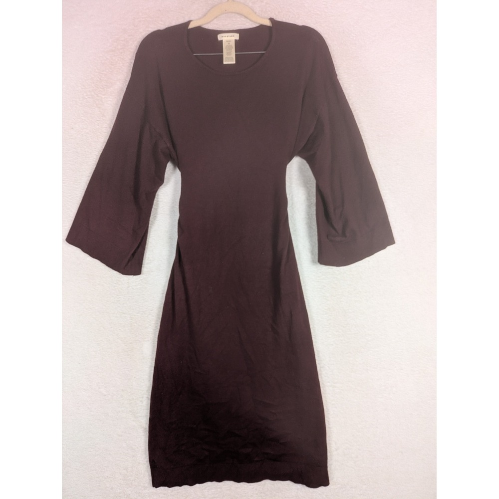 Max Studio Knit Midi Dress Women's XS Plum 3/4 Bell Sleeve Tie Back